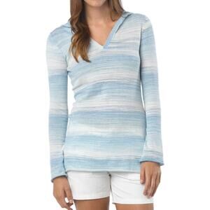 PRANA Gemma Hooded Pullover Sweater in Sky Blue & White Organic Cotton Size XL